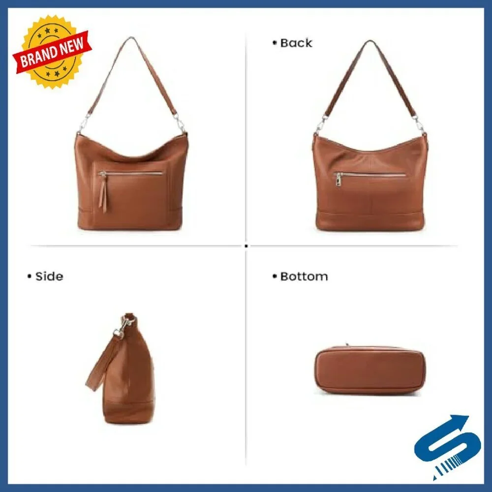 Large Genuine Leather Hobo Bag with Multiple Pockets, Crossbody Shoulder Handbag
